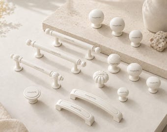 White Brass Cabinet Knob, French Drawer Pull, Mushroom Dresser Hardware, Elegant Wardrobe Handle, Luxury Cupboard Accent
