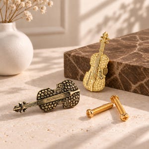 Brass Violin Cabinet Knob, Musical Instrument Drawer Pull, Kids Room Wardrobe Handle, Antique Brass Furniture Hardware