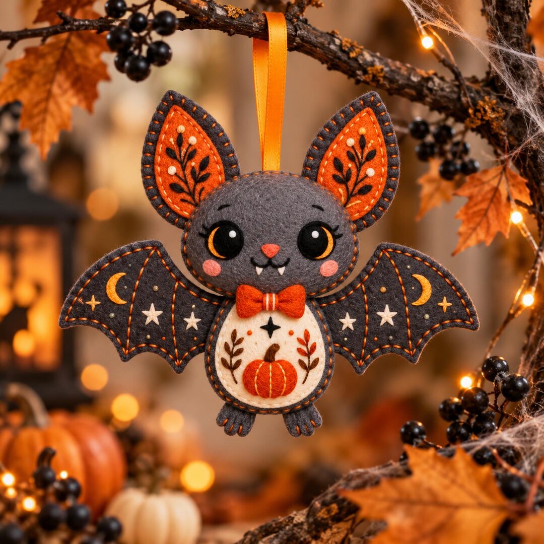 Felt Bat Sewing Pattern PDF, Autumn Botanical Halloween Ornament ...