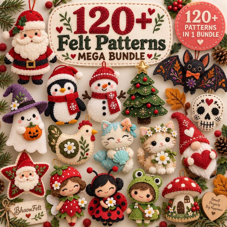 Instant Download Sewing Pattern 120+ Felt Patterns Mega Bundle PDF, Christmas Ornaments, Halloween ...