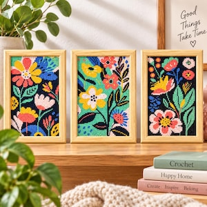3 Flowers Cross Stitch Pattern PDF Floral Bundle Instant Download Aida 14 Count Easy Chart for 5x7 Frame