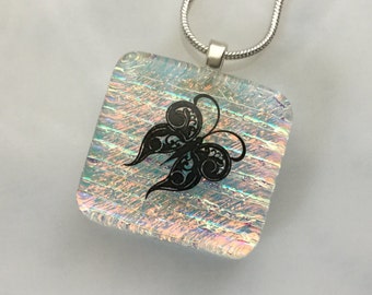ON SALE - Dichroic Glass Butterfly Pendant, Fused Glass Butterfly Jewelry