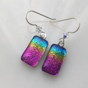 Dichroic Rainbow Earrings, Fused Glass Jewelry, Rainbow Dichroic Glass Earrings