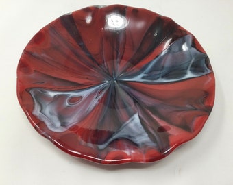 Red Black Fused Glass Bowl, Art Glass Bowl, Abstract Decorative Bowl