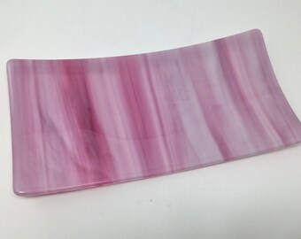 Plateau en verre fusionné blanc rose, plat de service en verre Streaky Art