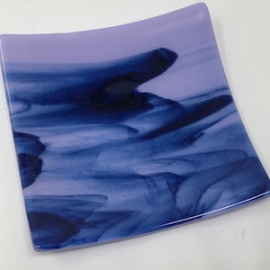Fused Glass Tray, Lavender Blue Art Glass Plate, Lavender Decorative Dish