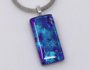 Blue Purple Necklace, Dichroic Glass Pendant, Fused Glass Jewelry