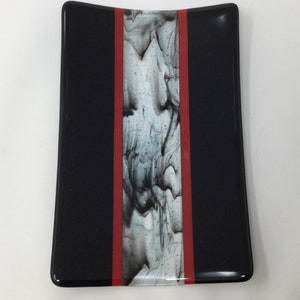 Black Red Art Glass Serving Tray, Fused Glass Tray, Red Black Platter ...