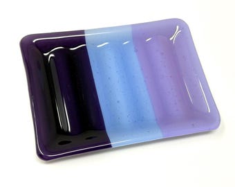 Purple Fused Glass Soap Dish, Art Glass Sponge Holder, Handmade Bath Decor