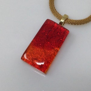 Red Gold Necklace, Dichroic Glass Pendant, Fused Glass Jewelry