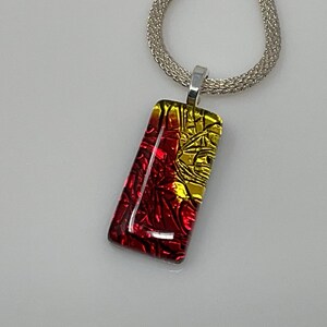 Red Yellow Dichroic Glass Pendant, Fused Glass Jewelry, Red Gold Necklace