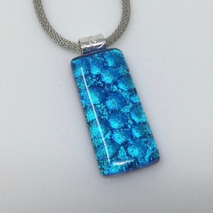 Blue Necklace, Dichroic Glass Pendant, Fused Glass Jewelry