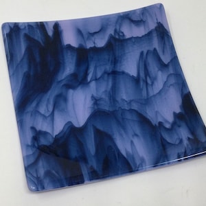 Blue Lavender Fused Glass Tray, Aventurine Blue Art Glass Plate, Lavender Decorative Dish