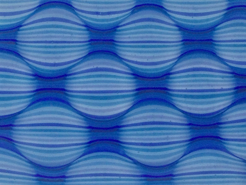 May include: A blue and white striped pattern with a wavy, textured surface. The pattern is repeated across the surface, creating a sense of depth and movement.
