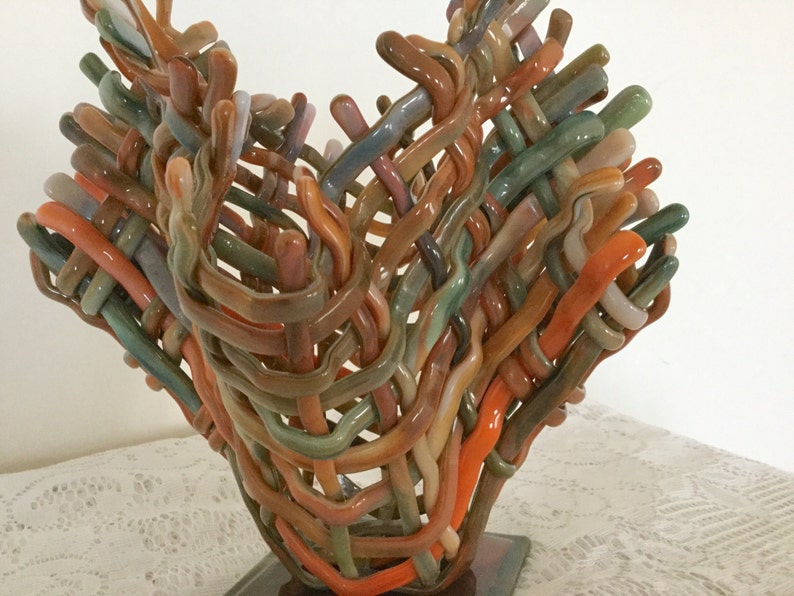 Woven Fused Glass Vase Fused Glass Weave Sculpture Woodland Etsy