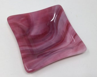 Pink Fused Glass Dish, Pink Ring Dish, Decorative Art Glass Tray