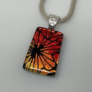 Red Gold Necklace, Dichroic Glass Pendant, Fused Glass Jewelry