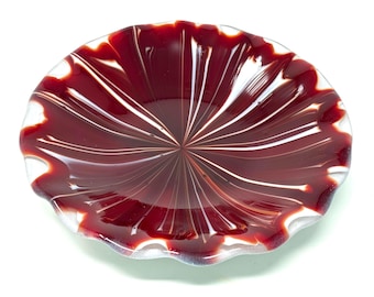 Rot Weiße Geschmolzene Glas Schüssel: Abstrakte Kunst Glas Herzstück