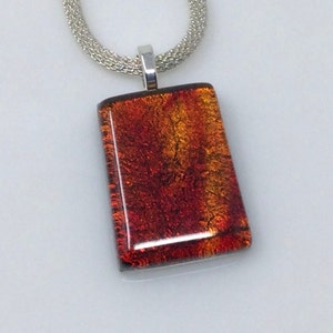 Red Gold Dichroic Glass Pendant, Fused Glass Jewelry, Dichroic Glass Necklace