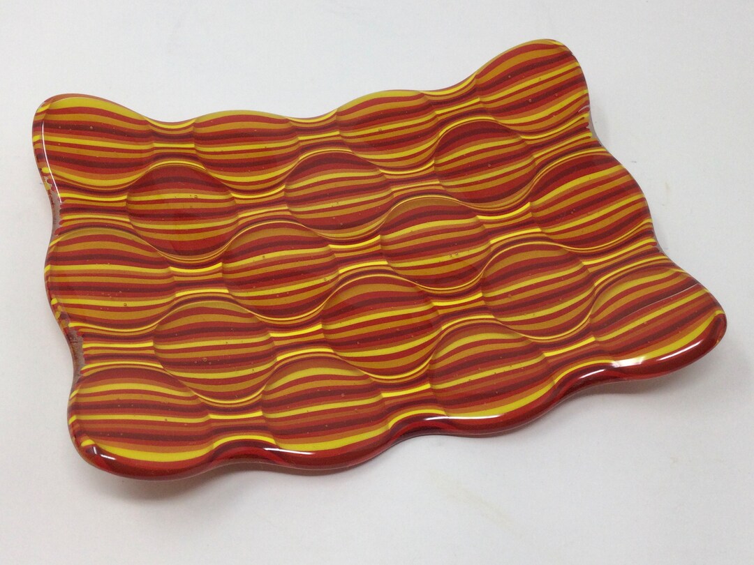 Fused Glass Optical Illusion Tray Red Yellow Art Glass Dish Etsy