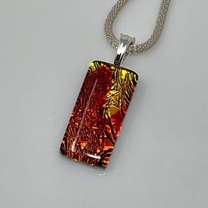 Red Yellow Dichroic Glass Pendant, Fused Glass Jewelry, Red Gold Necklace