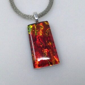 Red Gold Dichroic Glass Pendant, Fused Glass Jewelry, Dichroic Glass Necklace