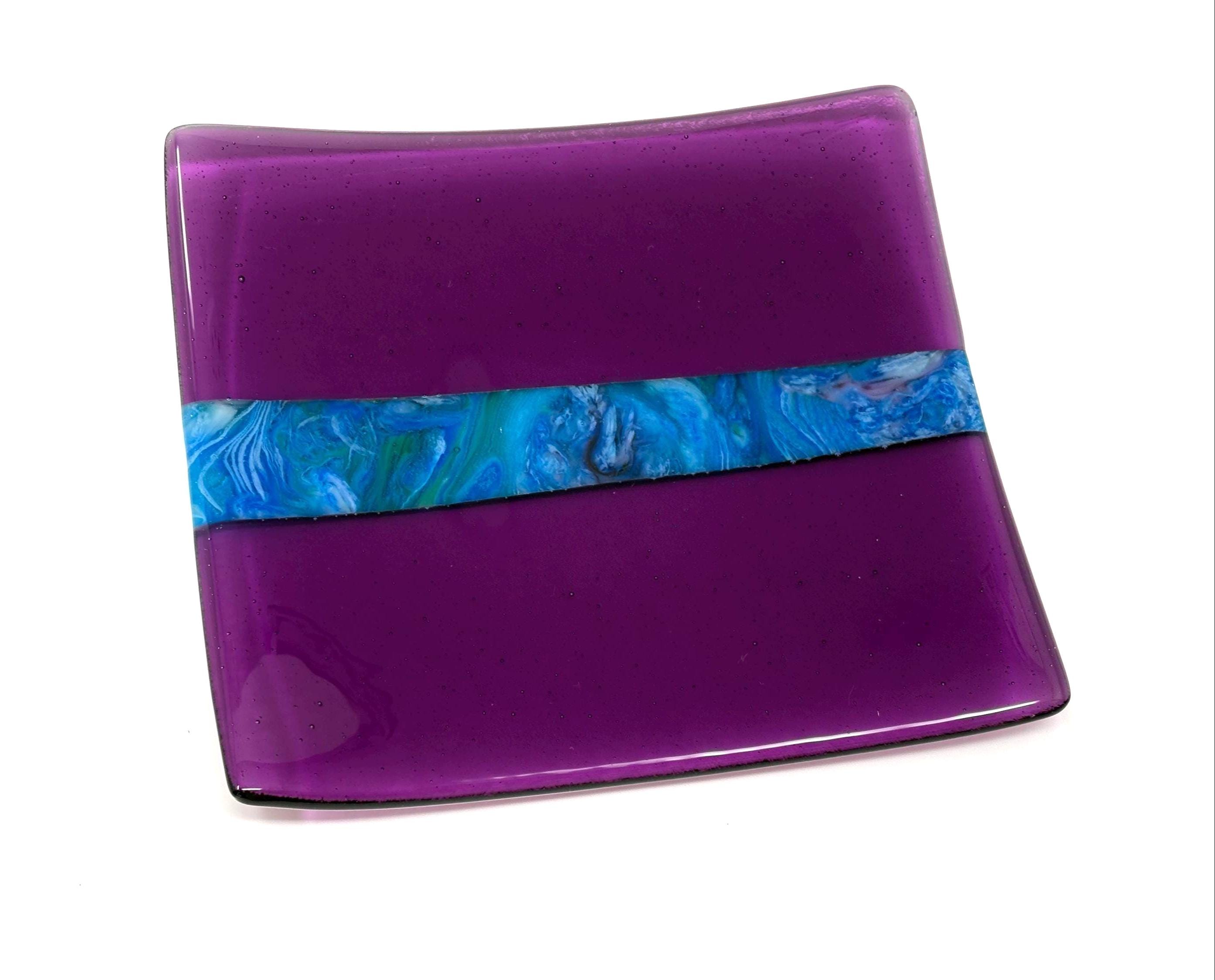 Purple Blue Fused Glass Plate: Handmade Art Glass Serving Tray - Etsy