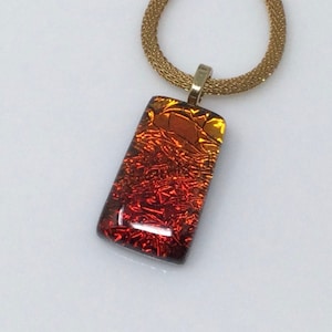 Red Gold Necklace, Dichroic Glass Pendant, Fused Glass Jewelry
