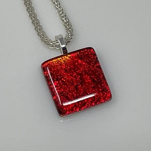 Red Gold Dichroic Glass Pendant, Petite Fused Glass Jewelry, Red Gold Necklace