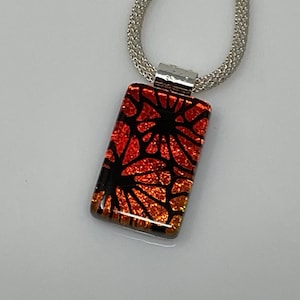 Red Black Necklace, Dichroic Glass Pendant, Fused Glass Jewelry