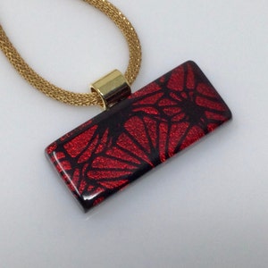 Red Black Necklace, Dichroic Glass Pendant, Fused Glass Jewelry
