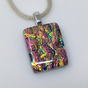 Pink Gold Dichroic Pendant, Dichroic Glass Pendant, Fused Glass Jewelry