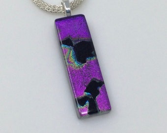 Purple Black Necklace, Dichroic Glass Pendant, Fused Glass Jewelry