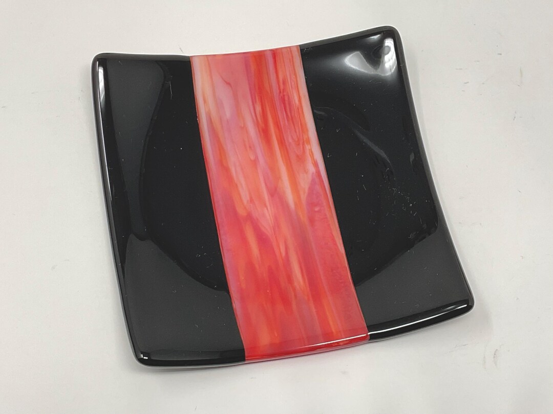 Red & Black Fused Glass Plate: Handmade Art Glass Dish - Etsy