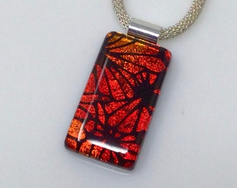 Red Black Necklace, Dichroic Glass Pendant, Fused Glass Jewelry