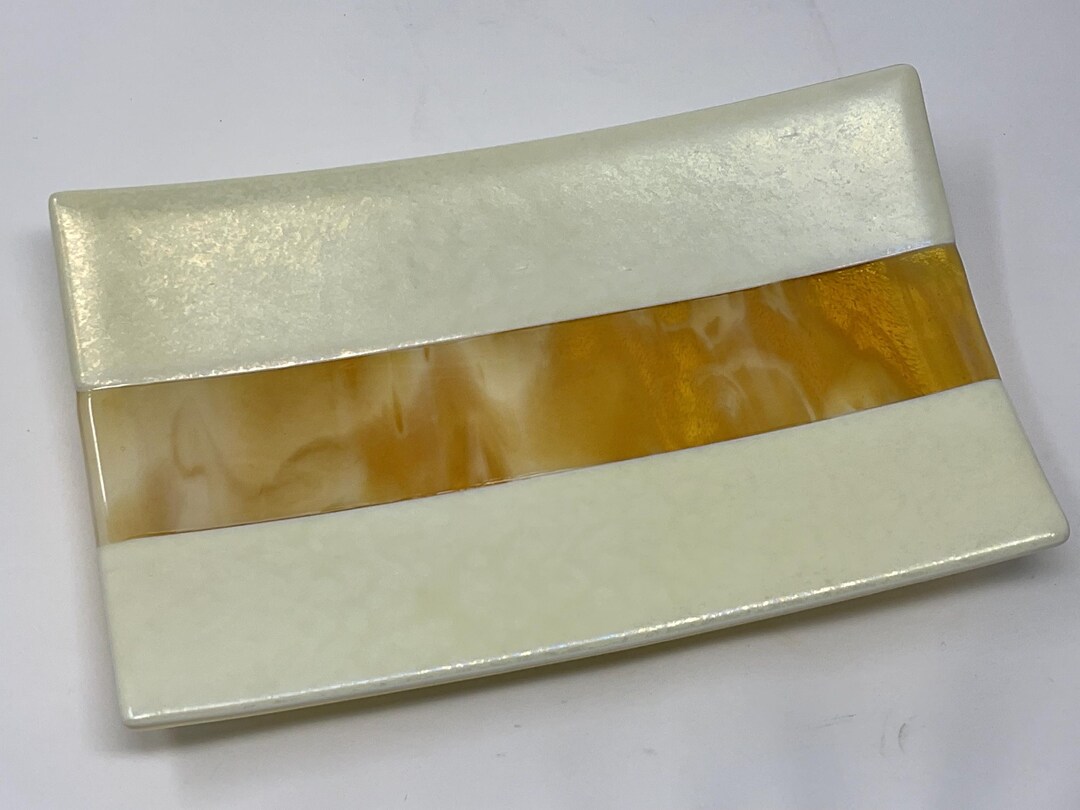 Iridescent Ivory Gold Art Glass Tray, Fused Glass Tray, Iridized Ivory ...