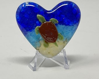Fused Glass Pocket Heart, Sea Turtle Pocket Hug, Fused Glass Gifts
