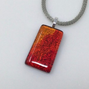 Red Gold Dichroic Glass Pendant, Fused Glass Jewelry, Dichroic Glass Necklace