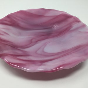 Pink Fused Glass Bowl, Streaky Pink Art Glass Serving Bowl