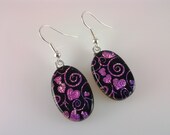 Dichroitische Ohrringe, verschmolzen Glasschmuck, Pink Purple Hearts und wirbelt dichroitische Ohrringe