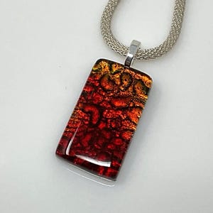 Red Gold Dichroic Glass Pendant, Fused Glass Jewelry, Red Gold Necklace