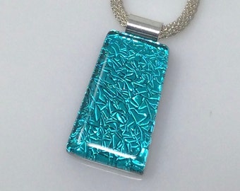Turquoise Necklace, Dichroic Glass Pendant, Fused Glass Jewelry
