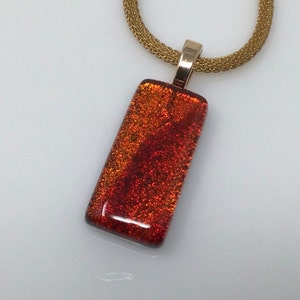 Red Gold Necklace, Dichroic Glass Pendant, Fused Glass Jewelry