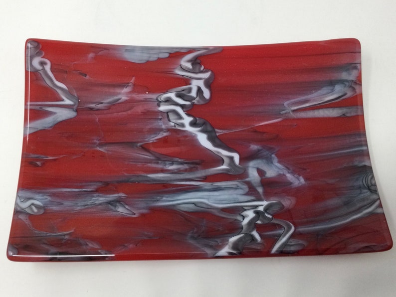 Red Black Fused Glass Tray, Abstract Art Glass Dish - Etsy
