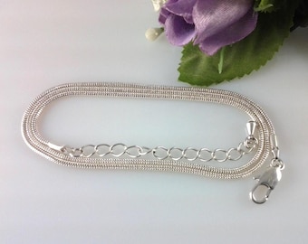 Collar de cadena de serpiente ajustable bañado en plata de 20 a 22 pulgadas, suministro de joyería