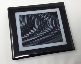 Fused Glass Strip Cut Wall Art, Black White Art Glass Wall Panel