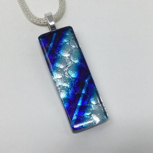 Blue Silver Pendant, Dichroic Glass Pendant, Fused Glass Jewelry