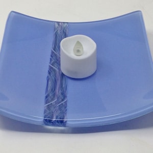 Blue Lavender Fused Glass Plate, Twisted Cane Art Glass Serving Dish