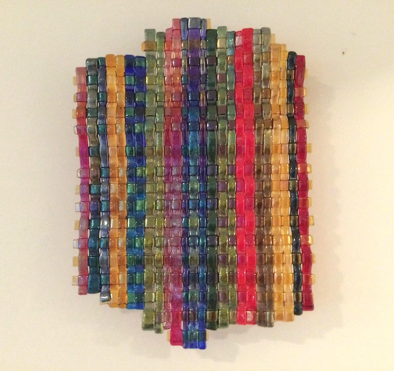 Woven Iridescent Fused Glass Wall Art: Multi-Colored Weave image 4