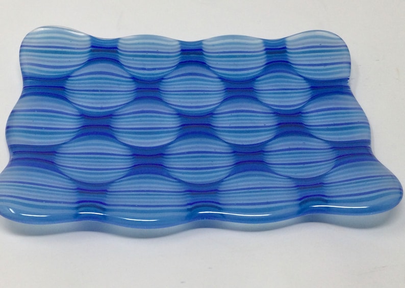 Fused Glass Optical Illusion Tray Blue Art Glass Dish Art Etsy
